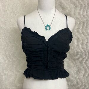 ASTR Black Tank Size Medium Crop Top Ruffle Ruched Blouse Chic